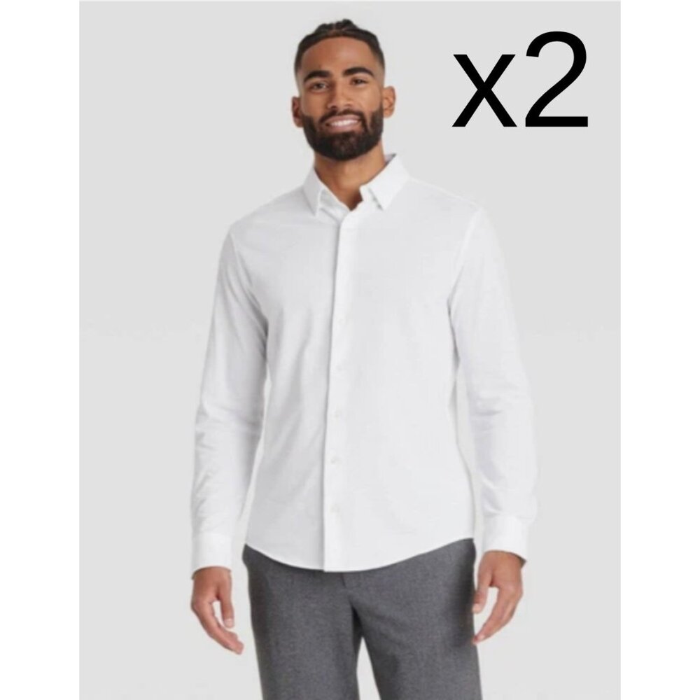 x2 NEW Goodfellow & Co. Men's Long Sleeve Button Up Shirts True White Size 2XB‎